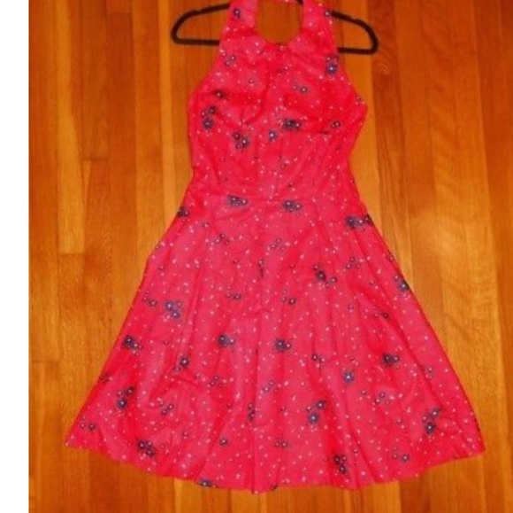Eva Franco Red Blue Floral Halter Neck Dress - Picture 8 of 8